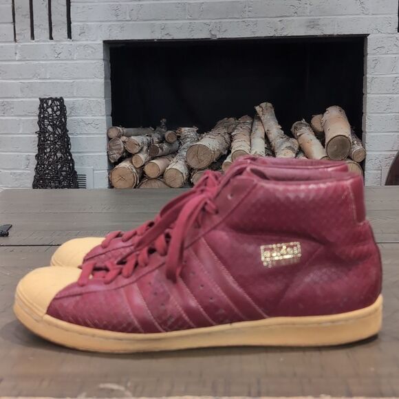 2006 Adidas Pro Model Burgundy Shell Toe Superstar High Top Sneakers Size 10.5 - Picture 3 of 10
